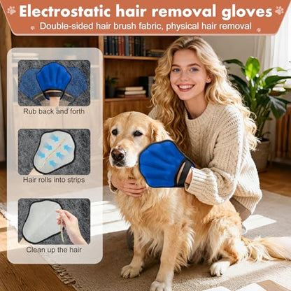 Pet Hair Removal Glove, Electrostatic Pet Hair Remover Glove for Cats & Dogs, Pet Hair Remover Tool for Laundry, Couch, Carpet, Car Seat - Upgraded Five-Finger, Reusable, Blue+Grey - color: Blue+Grey
