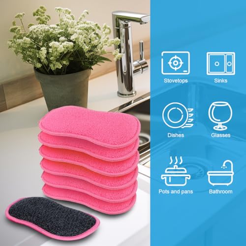HOMEXCEL 12 Pack Multi-Purpose Scrub Sponges Kitchen Dish Sponge Non-Scratch Microfiber Sponge for Efficiently Cleaning Dishes Pots Pans, Pink - color: Pink