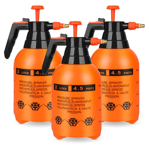 3 Pcs 1/2 Gallon Plastic Handheld Pump Sprayer – Garden Pressure Sprayer Bottle with Adjustable Nozzle for Plants, Cleaning, Household Tasks – Orange - color: Orange, size: 1/2 Gallon