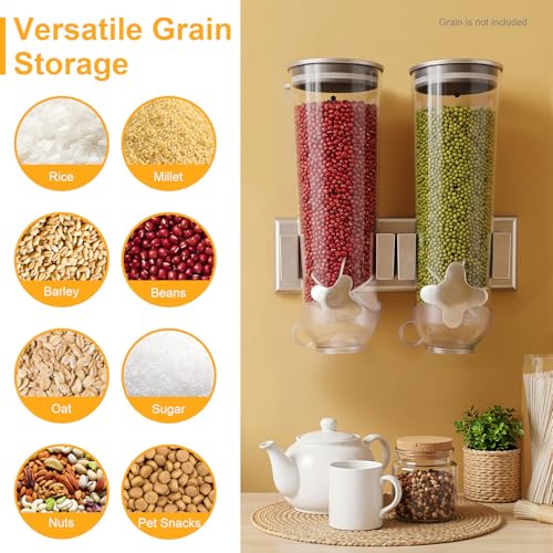 Wall-mounted Food Dispenser, 3L 2 Buckets Coffee Bean Candy Rice Dispenser, Dry Food Dispenser Cereal Dispenser Grain Storage Dispenser for Home, Kitchen, Countertop, Cutlery Rack (White) - color: White