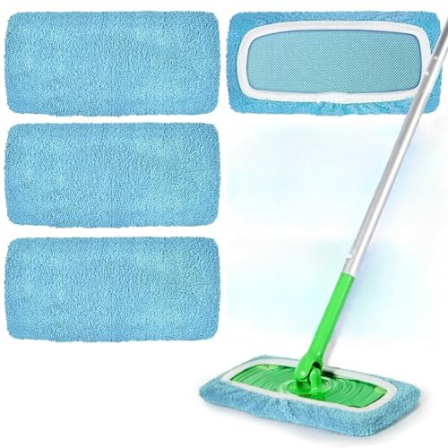 Microfiber Mop Pads - 4 Pack Reusable Washable Refills for Wet & Dry Floor Cleaning - Fits Most Standard Mops - Lake Blue Household Cleaning Pads - color: Lake Blue
