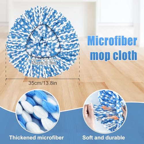 Mop Heads Replacements for O Ceda,Mop Replace Head for Oceda Easywring 1 Tank,4 Spin Mop Replacement Head 1 Scrub Brush and 1 Base Deep Cleaning & Machine Washable - color: Blue+white