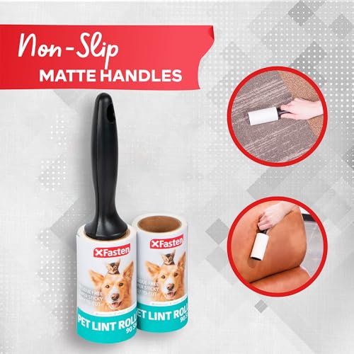 XFasten Pet Hair Lint Rollers for Pet Hair Extra Sticky (180 Sheets/ 2 Lint Roller Refills /1 Pet Hair Roller) Cat and Dog Hair Roller, Sticky Lint Roller for Clothes, Pet Hair Removal Tool - size: 180 Sheets (2 Refills + 1 Handle)