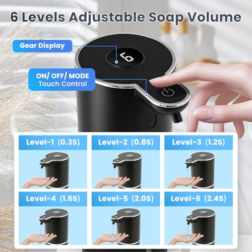 Automatic Soap Dispenser, Touchless Liquid Soap Dispensers, USB Rechargeable, 6-Level Adjustable Volume Control, 12.8oz/380ml, Wall Mount for Kitchen, Bathroom, Free Liquid Dispenser Stickers (Black) - color: Black