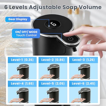 Automatic Soap Dispenser, Touchless Liquid Soap Dispensers, USB Rechargeable, 6-Level Adjustable Volume Control, 12.8oz/380ml, Wall Mount for Kitchen, Bathroom, Free Liquid Dispenser Stickers (Black) - color: Black