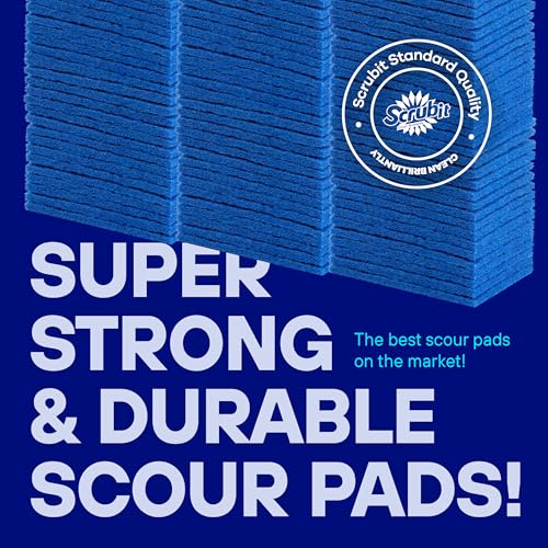 SCRUBIT Scouring Pad 100 Pack - Heavy Duty Scrub Pads for Cleaning Dishes - Non-Scratch Reusable Scrubbing - Blue (100)