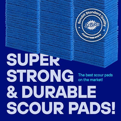SCRUBIT Scouring Pad 100 Pack - Heavy Duty Scrub Pads for Cleaning Dishes - Non-Scratch Reusable Scrubbing - Blue (100)