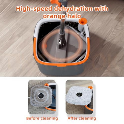 Spin Mop and Bucket Set with Self Separation Dirty and Clean Water System Self Wringing 360° Rotating Clean Mop-Head for Hardwood Tile Marble Floors with 6pads