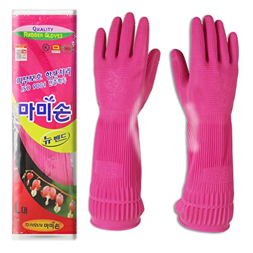 Mamison Quality Kitchen Rubber Gloves New Band Series (1 Pairs, Large). Cleaning Non-Slip Reusable Rubber Gloves. Home and Kitchen Washing, Made in Korea - size: Large