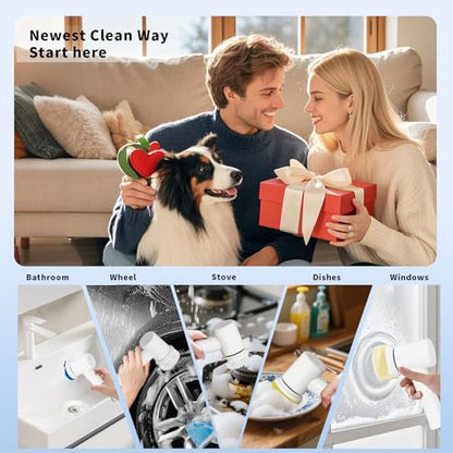 Electric Spin Scrubber, Cordless Handheld Brush, 2 Speeds | 4 Attachments, 1500mAh Battery, IPX7 Waterproof, 120-Min Runtime for Kitchen, Bathroom, Stovetop, Glass, Car