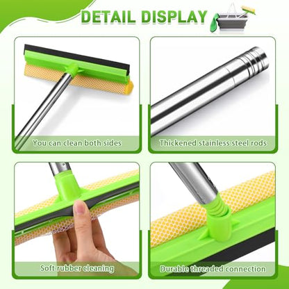 7 Pcs Windshield Car Squeegee and Collapsible Washing Bucket Combo Set 2 in 1 Squeegee Window Cleaner with Long Handle Car Interior Glass Cleaning Tool Reusable Pads Towel Spray Bottle