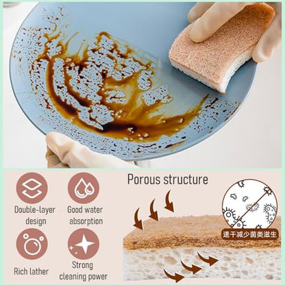 6 Count Non-Scratch Dish Sponges Kitchen, Cleans Fast Without Scratching, Dual Sided Kitchen Sponges, Long Lasting Cleaning Sponges for Dishes,Easy to Dry and Reusable-Brown Wave-Shaped