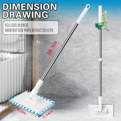 Quick Grip Mini Mop, Zero Touch MiniMop, Disposable Clip Mopstick Reusable Cloths, Retractable Gap Dust Cleaner Flat Mops with Locking Head & Sweeping Cloths (1*mop+10*Cloth)