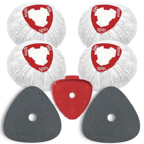 7 Pack Spin Mop Replace Head for O Cedar EasyWring 1 Tank, Includes 4 Microfiber Mop Replacement Refill, 2 Prone to Foaming Scrubber Sponge Brushes & 1 Connector for Kitchen, Bathrooms, Glass - color: 4 Mop Heads+2 Sponge Brush+1 Connector