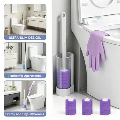 All-in-One Toilet Cleaning Kit - Disposable Toilet Brush with 18 Refills, 12 Extended Cleaning Gloves &12 Deep Clean Tablets - No Touch Bathroom Wand, Zero-Touch Cleaning System for Home & Apartment