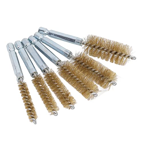6PCS Brass Bore Cleaning Brush Set 8 19mm Diameter with 1 4 Inch Hex Shank Compatible with Drills for Engine Cylinder Pipe Maintenance - size: Brass Wire (Yellow)