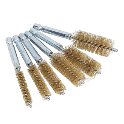 6PCS Brass Bore Cleaning Brush Set 8 19mm Diameter with 1 4 Inch Hex Shank Compatible with Drills for Engine Cylinder Pipe Maintenance - size: Brass Wire (Yellow)