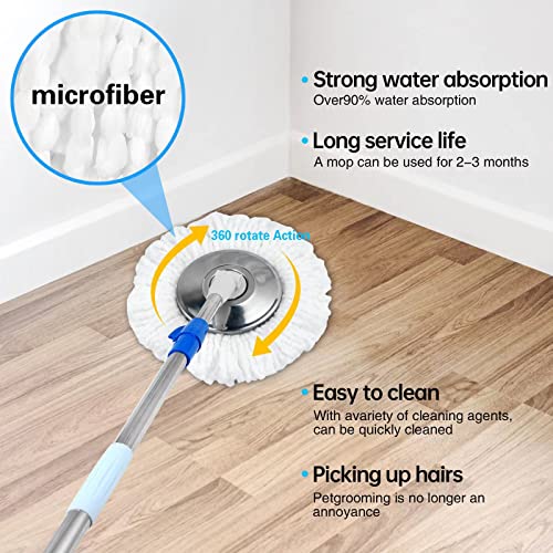 Spin Mop Bucket System, 360 Spin Floor Cleaning Mop Bucket with 3 Microfiber Replacement Head Refills Telescoping Handle for House Cleaning - color: Blue