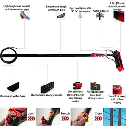 Telescopic Cleaning Brush, Telescopic Hydrocleaner, Up to 7.2 M, Water Powered, Cleaning Solar Panels, Window Cleaning Kit with Squeegee, Washing Trucks, Bus, Cars - color: 50cm Brush Head, size: 7.2m Rod