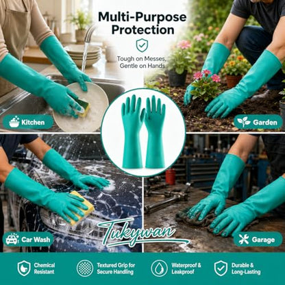 15 Mil Chemical Resistant Nitrile Gloves, Latex free Durable Cleaning Gloves, Resist Acid, Alkali, Solvent and Oil - color: 5 Pair-green, size: Small