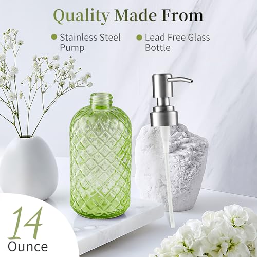 Kaishun 14 OZ Refillable Glass Soap Dispenser for Hand Soap & Lotion, Green - color: Green