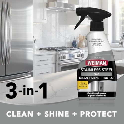 Weiman Stainless Steel Cleaner & Polish Kit, 3 Piece - Spray, Wipes & Cloth, Anti-Fingerprint, Removes Grease, Water Spots, Streaks & Residue, Polishing Cleaner Safe for Appliances, Sinks & Grills