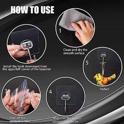 DKHDBD Large Adhesive Hooks, 16-Pack Hold 33lb(Max) Heavy Duty Sticky Hooks, Waterproof Transparent Hooks for Hanging, Self-Adhesive Traceless Clear Wall Hooks to Use for Keys Robe & Towel