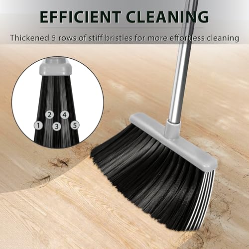 YZO Broom with Dustpan Combo Set, 54.33 Inch Long Handle Standing Design, Dustpan Front Rubber Tight Seal, Broom with 5 Layer Bristles, Suitable for Bedroom, Yard, Office and Apartment(Gray&Black) - color: Gray&black