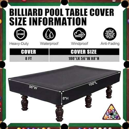 Outus 8 ft Billiard Pool Table Cover Waterproof Oxford Cloth Table Cover with Sticky Lint Roller Rain Dust Sun Protection Furniture Guard for Game Room Snooker Patio Outdoor Indoor Use