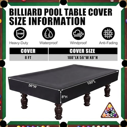 Outus 8 ft Billiard Pool Table Cover Waterproof Oxford Cloth Table Cover with Sticky Lint Roller Rain Dust Sun Protection Furniture Guard for Game Room Snooker Patio Outdoor Indoor Use