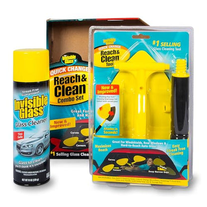 Invisible Glass 99031 Reach & Clean Glass Windshield Cleaner Tool Combo Kit With Premium Aerosol Glass Cleaner, Extendable Handle, (2) Reusable Quick Change Microfibers, and Storage Bag - style: Aerosol