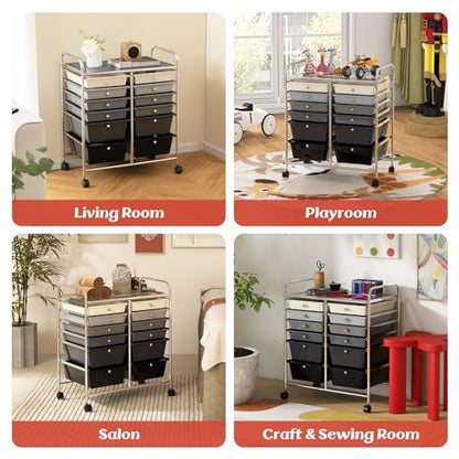 DREAMADE Rolling Cart with Storage Drawers, Utility Cart with Removable Plastic Drawers, Lockable Wheels, Art Cart for Classroom Organization Art Supplies Office Scrapbook (12 Drawers, Mixed-black) - color: Mixed-black, style: 12 Drawers