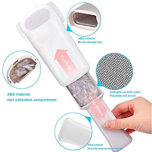 Pet Hair Remover Brush Removal - Portable Dog or Cat Fur Cleaner Tool for Furniture, Carpet, Clothing, Car Seat Self-Cleaning Base Efficient Double-Sided Perfec (White) - color: White