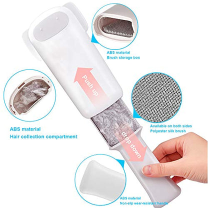 Pet Hair Remover Brush Removal - Portable Dog or Cat Fur Cleaner Tool for Furniture, Carpet, Clothing, Car Seat Self-Cleaning Base Efficient Double-Sided Perfec (White) - color: White