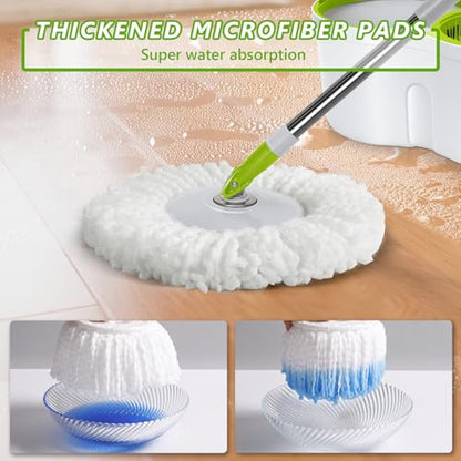 Spin Mop Bucket System,Masthome 360°Spin Mop and Bucket with Wringer Set,EasyWring Microfiber Mop with 3 Mop Pads,Spinning Floor Cleaning System for Floor Cleaning - Home & Office Suitable - color: White