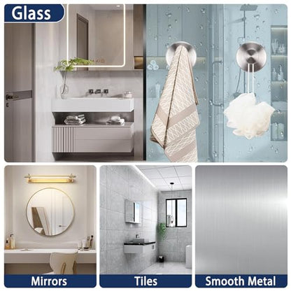 Silver Waterproof Suction Cup Hooks, 8-Pack Heavy Duty Stainless Steel No Drill Shower Hooks for Hanging Towels, Robes, Loofahs, Holder Holds Strong on Tile, Glass, Mirror, Wall, Bathroom Door - color: silver-8pcs