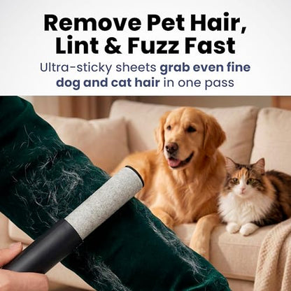 Mini Lint Roller for Pet Hair Extra Sticky (1 Pack + 2 Refill Rolls) - Travel Size Pet Hair Roller with Retractable Cover - Cat & Dog Fur Remover for Clothes - size: 1 Pack with 2 Refills