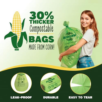 30-33 Gallon Compostable Trash Bags Flat-Top 30 Bags Heavy Duty1.57 Mil, 124.92 Liter Large Lawn and Yard Waste Bag green for Outdoor Garden ASTM D6400, US BPI and OK Compost Home Certified - color: 33 Gallon, Flat Top, 30 Count