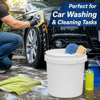 5 Gallon Round Plastic Utility Bucket White Heavy Duty Multi Purpose Pail for Cleaning, Storage, Mixing, Home, Garage, Garden Use