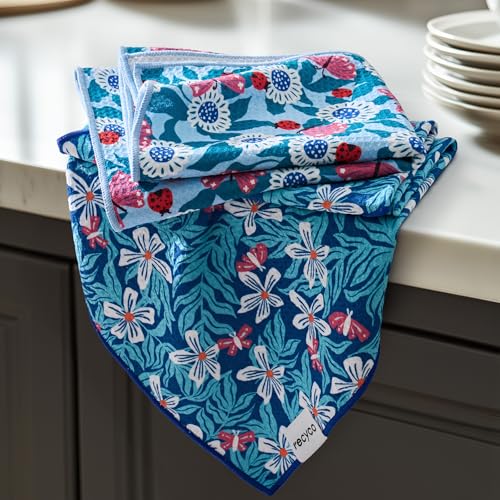 RECYCO Waffle Kitchen Towel Set of 2 - Quick Dry Microfiber Sustainable Dish Towels - Absorbent Reusable Cleaning Tea Towels - Lightweight Hand Towels,16”x 28”, Cloud Blue - color: Cloud Blue