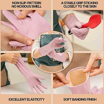 MAMISON 3 Pairs Colorful Reusable Waterproof Household Dishwashing Cleaning Rubber Gloves, Non-Slip Kitchen Glove - size: Medium