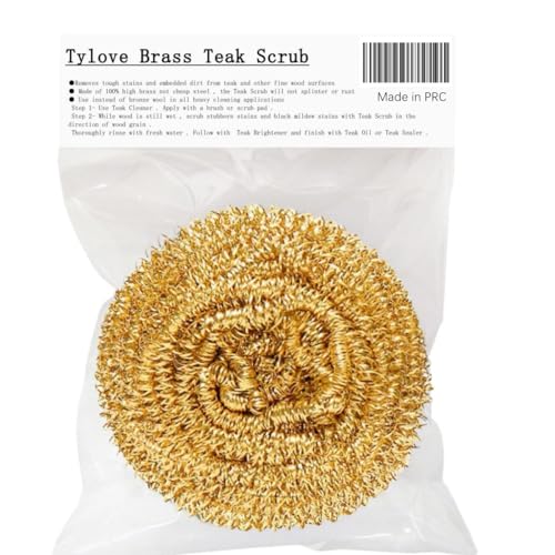 Marine Grade Brass Teak Scrubber not Cheap Stainless Steel Scrub Scouring Pad | Gentle Non-Scratch Deck | Rustproof | Premium Yacht Wood Restorer - Refinish Wood Furniture & Boat Teak - color: Golden