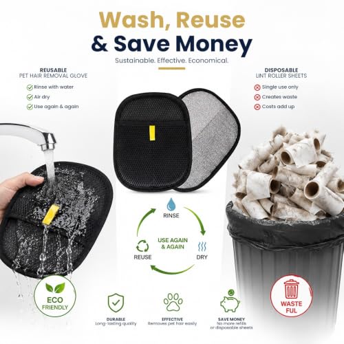 Pet Hair Removal Glove for Cats & Dogs – Reusable Electrostatic Dog & Cat Hair Remover, Fur Removal Tool for Laundry, Couch, Furniture, Carpet & Car Seat (1 Pack, Black)