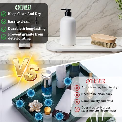 Instant Dry Sink Caddy Organizer, Fast Drying Sink Caddy, Water Absorbing Stone Sponge Holder for Kitchen and Bathroom Countertop with Natural Loofah and Wooden Feet - color: White