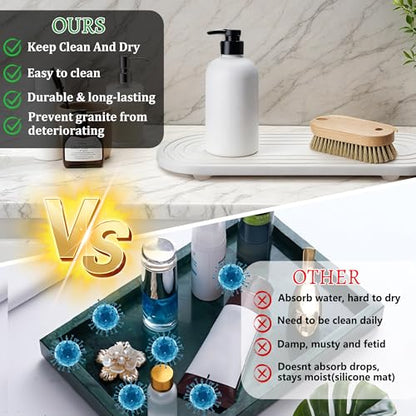 Instant Dry Sink Caddy Organizer, Fast Drying Sink Caddy, Water Absorbing Stone Sponge Holder for Kitchen and Bathroom Countertop with Natural Loofah and Wooden Feet - color: White