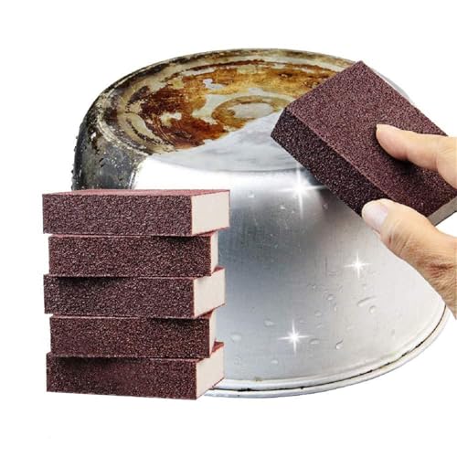 Magic Cleaning Sponge, Heavy Duty Carborundum Emery Scrub Pad, Non-Scratch Rust & Stain Remover, Quick Scrubber for Kitchen Cookware, Sinks, Pots, Pans, Stovetops, Ovens and Grills (5 PCS) - color: 5 Pcs