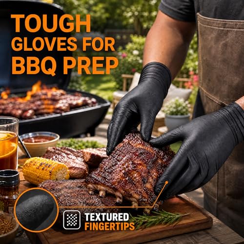 HEAVY DUTY 7 Mil Nitrile Black Gloves Disposable Latex Free Rubber Latex Cleaning Mechanic Food Prep Gloves 1000PCs - size: Medium