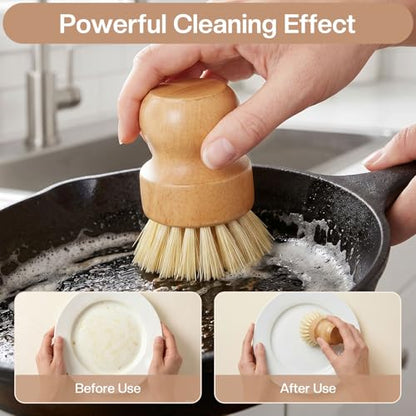 Wooden Dish Brush with Metal Stand Handheld Bamboo Wok Brush Scrubber for Dishes Pans Pots Fruit and Veggie Washing(1,Beige) - color: Beige