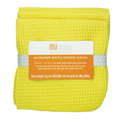 MUkitchen Microfiber Waffle Dishcloth, 12 by 12-Inches, Set of 3, Lemon - color: Lemon, size: 12" x 12" Dishcloth