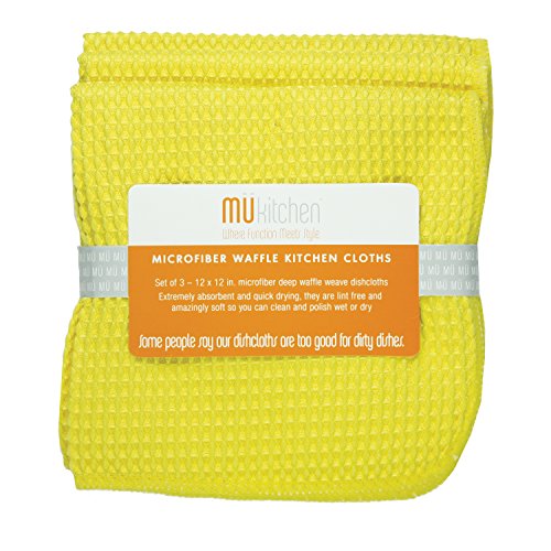 MUkitchen Microfiber Waffle Dishcloth, 12 by 12-Inches, Set of 3, Lemon - color: Lemon, size: 12" x 12" Dishcloth